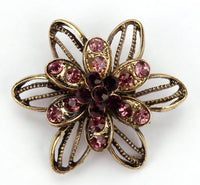 Vintage crystal rhinestone flower needle and brooch