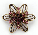 Vintage crystal rhinestone flower needle and brooch