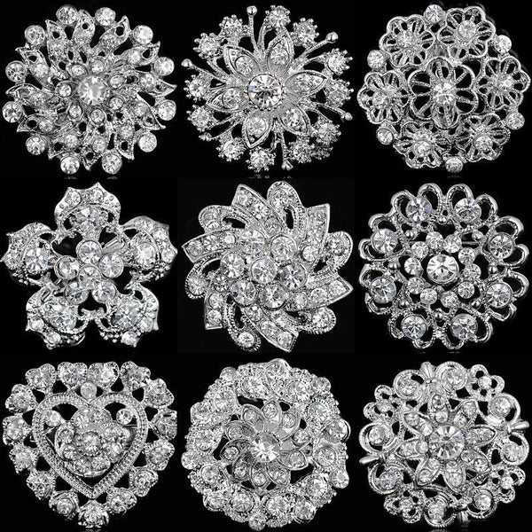 Rhinestone silver flower round bouquet brooch