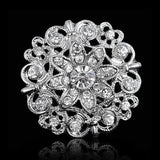 Rhinestone silver flower round bouquet brooch