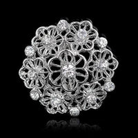 Rhinestone silver flower round bouquet brooch